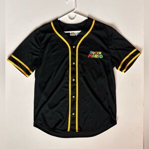 NEW Super Mario Bros Mens Large Button Up Black Baseball Jersey Nintendo Bowser